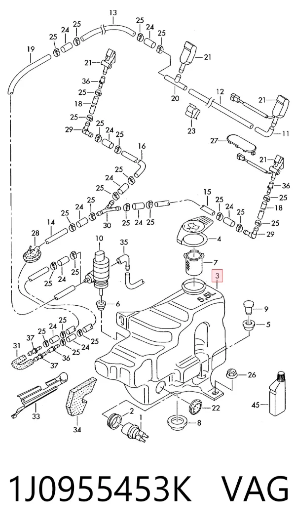 Tanque de fluido para lavador de vidro 1J0955453K VAG