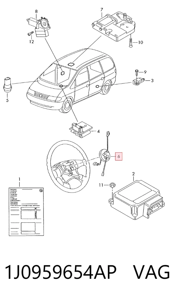 Anel AIRBAG de contato, cabo plano do volante 1J0959654AP VAG