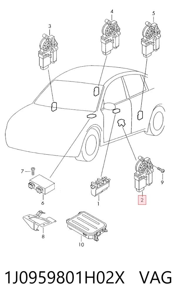 Motor de acionamento de vidro da porta dianteira esquerda 1J0959801H02X VAG