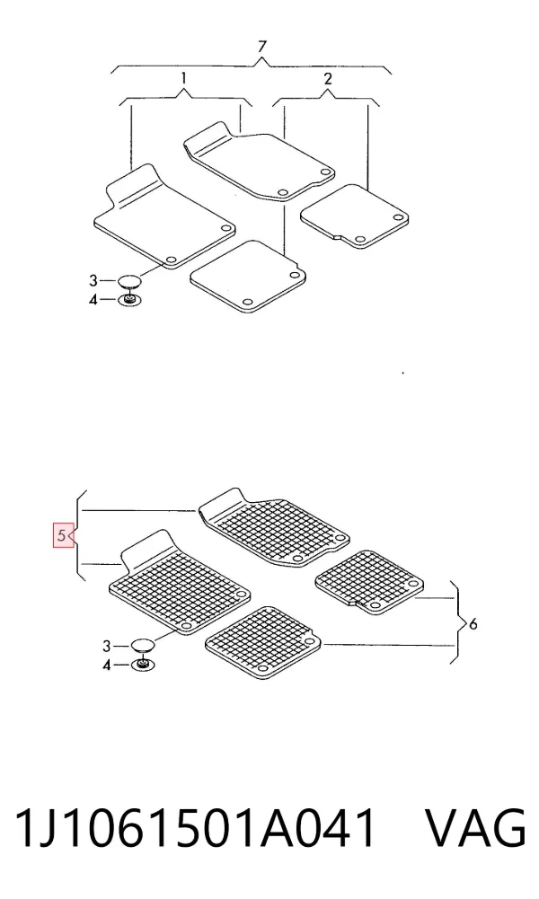 Tapete dianteiro, kit de 2 un. 1J1061501A041 VAG