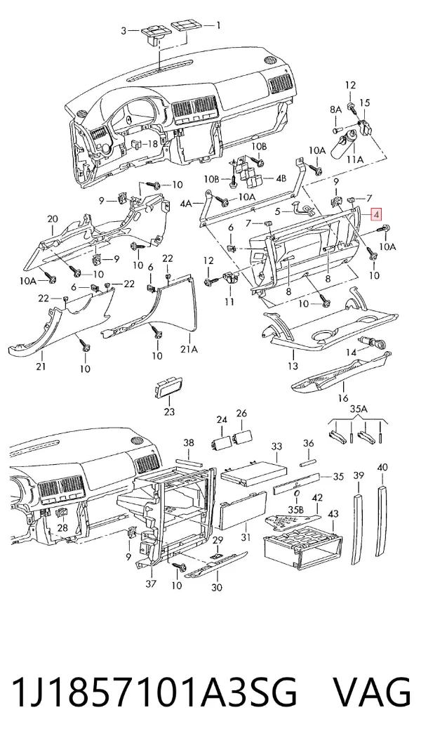 Caixa para porta-luvas (porta-luvas) Volkswagen Golf IV