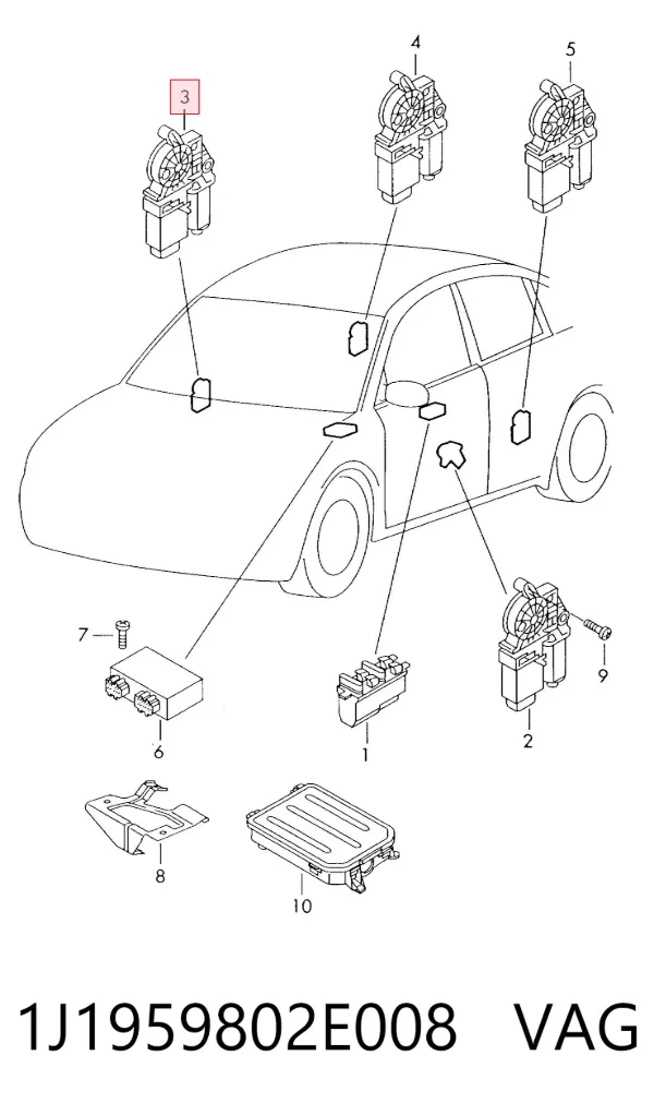 Motor de acionamento de vidro da porta dianteira direita 1J1959802E008 VAG