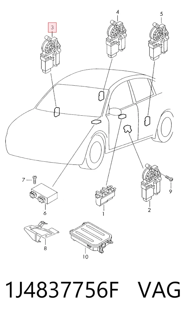 Motor de acionamento de vidro da porta dianteira direita 1J4837756F VAG