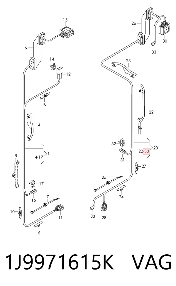 Fios isolados da seção de motor 1J9971615K VAG
