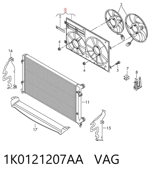 Difusor do radiador de esfriamento 1K0121207AA VAG