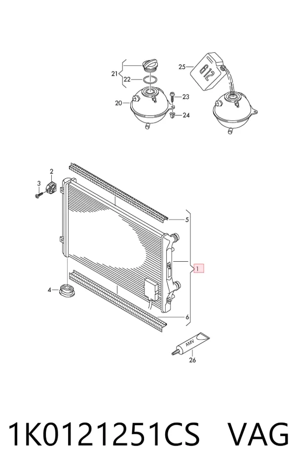 Radiador de esfriamento de motor 1K0121251CS VAG