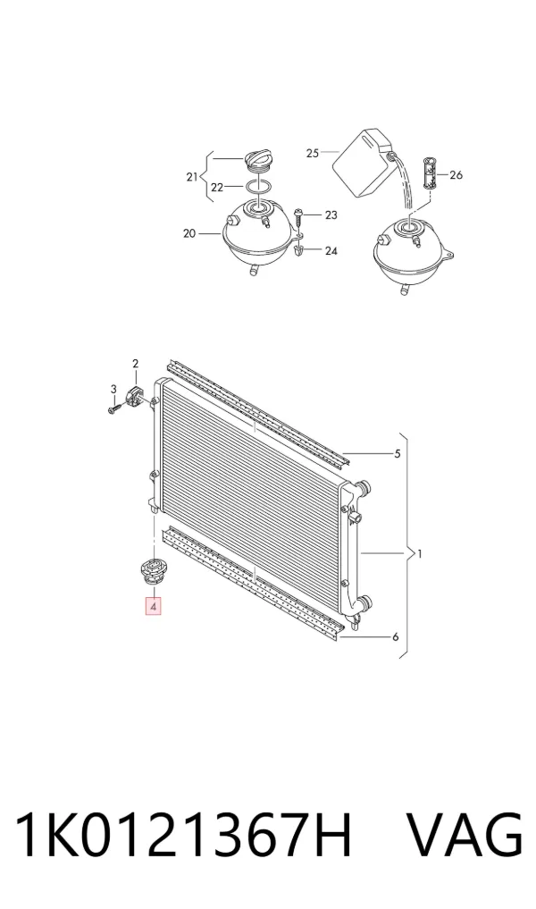 Coxim superior de fixação do radiador 1K0121367H VAG