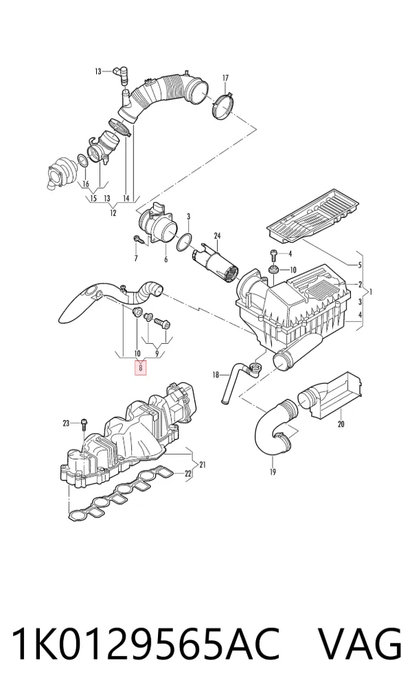 Mangueira (cano derivado) de intercooler 1K0129565AC VAG