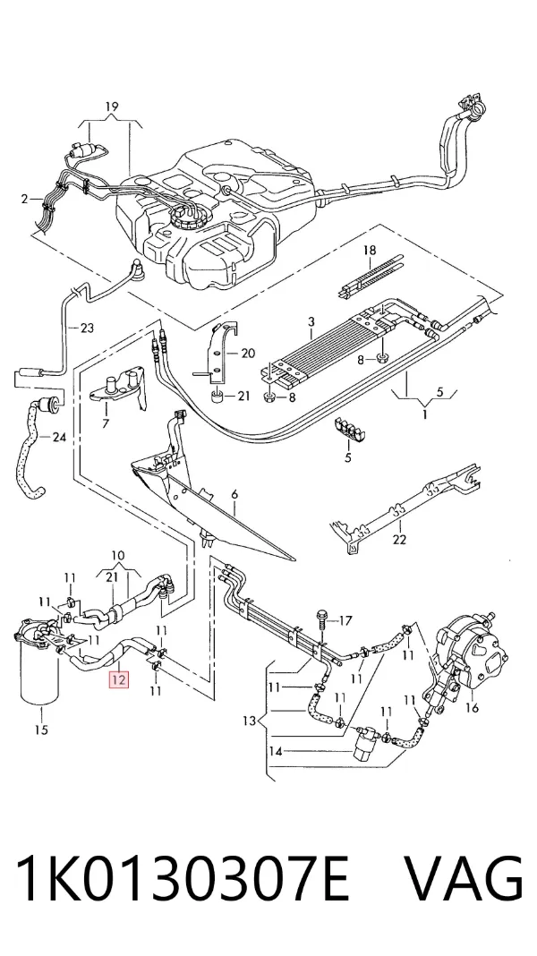 Tubo de combustível, kit 1K0130307E VAG