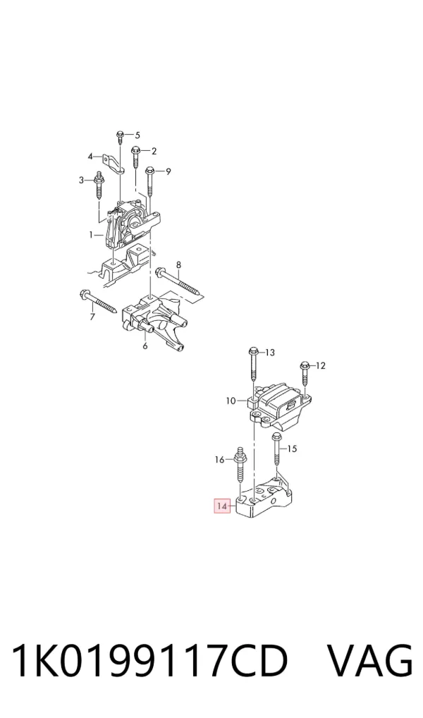 Coxim (suporte) traseiro de motor 1K0199117CD VAG
