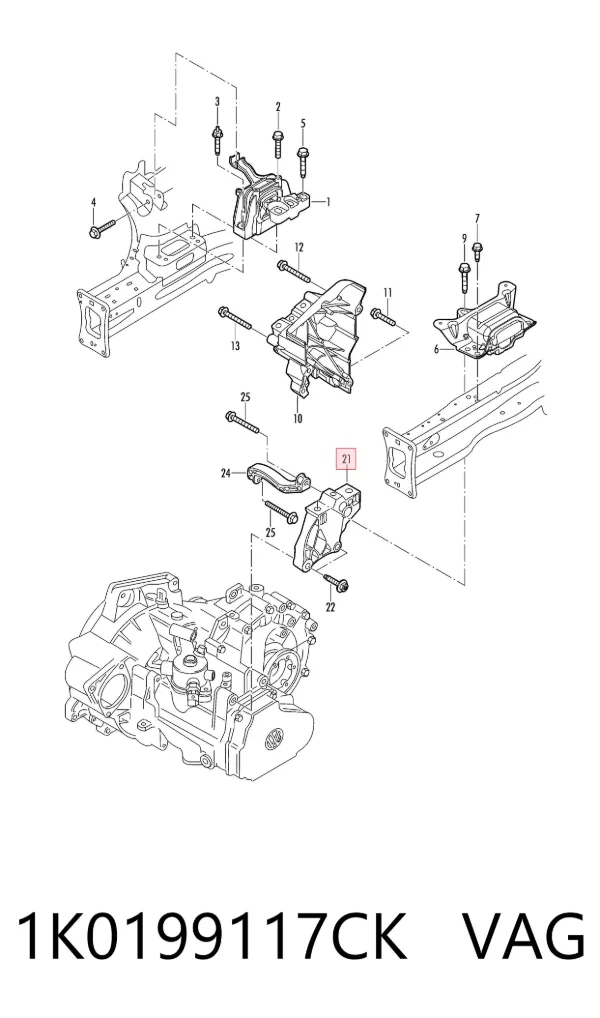 Consola de coxim (apoio) esquerda de motor 1K0199117CK VAG