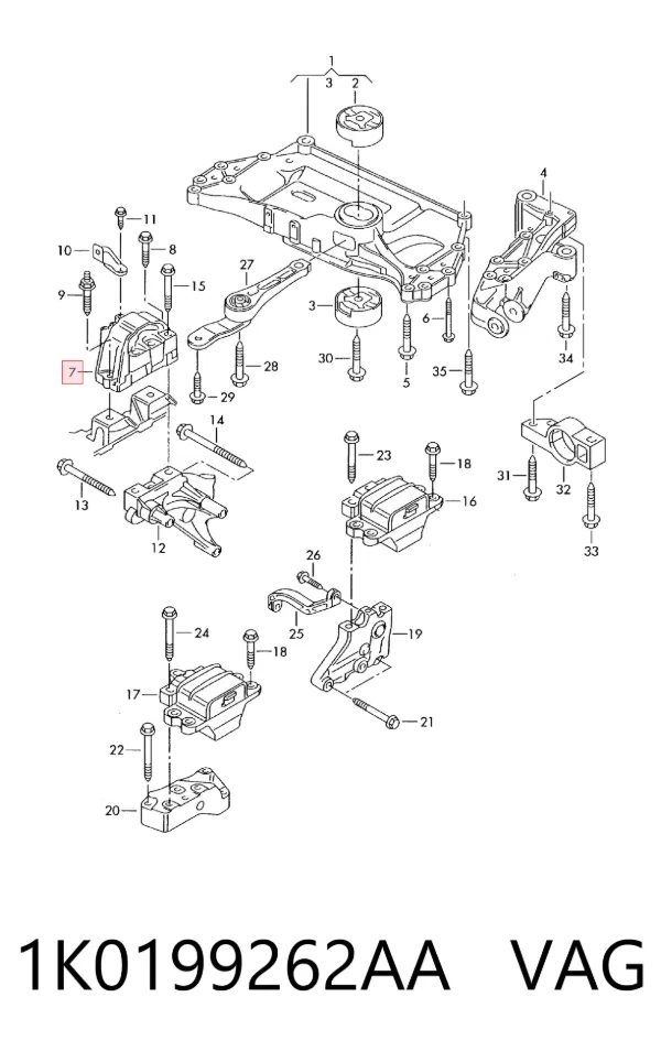 Coxim (suporte) direito de motor 1K0199262AA VAG