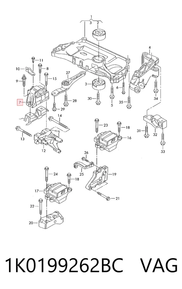 Coxim (suporte) direito de motor 1K0199262BC VAG