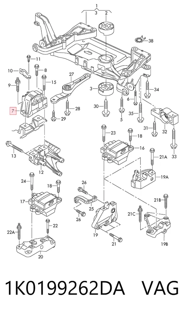 Coxim (suporte) direito de motor 1K0199262DA VAG