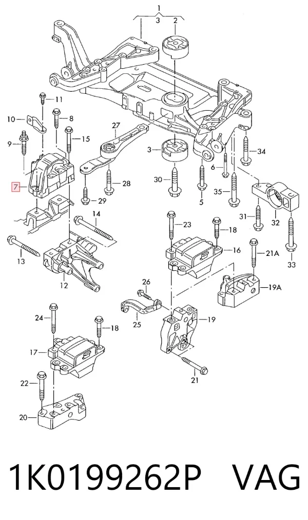 Coxim (suporte) direito de motor 1K0199262P VAG