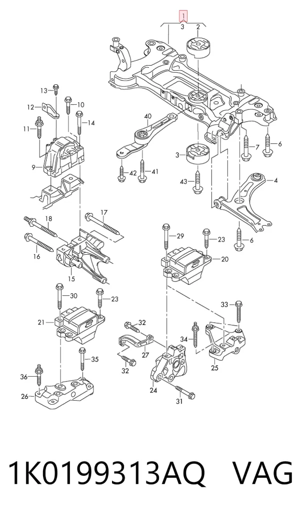 Viga de suspensão dianteira (plataforma veicular) 1K0199313AQ VAG