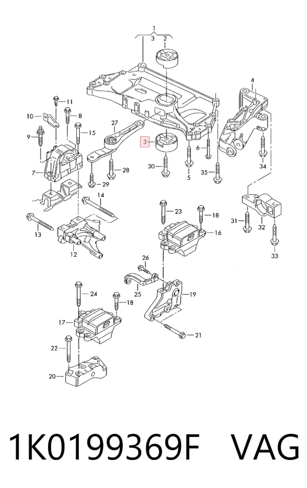 Coxim (suporte) inferior de motor 1K0199369F VAG