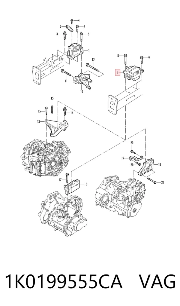 Coxim (suporte) esquerdo de motor 1K0199555CA VAG
