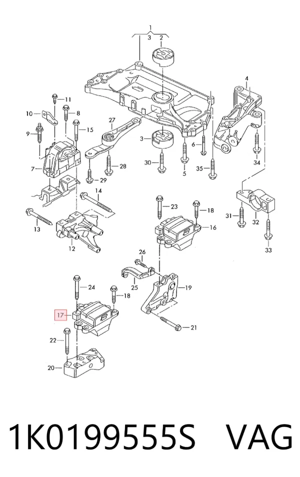 Coxim (suporte) esquerdo de motor 1K0199555S VAG