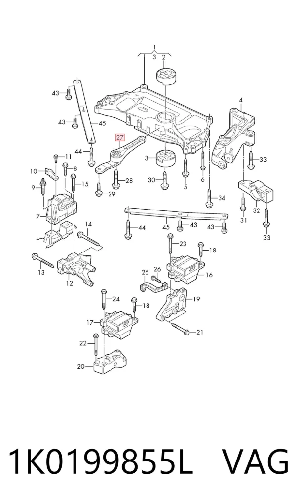 Coxim (suporte) traseiro de motor 1K0199855L VAG