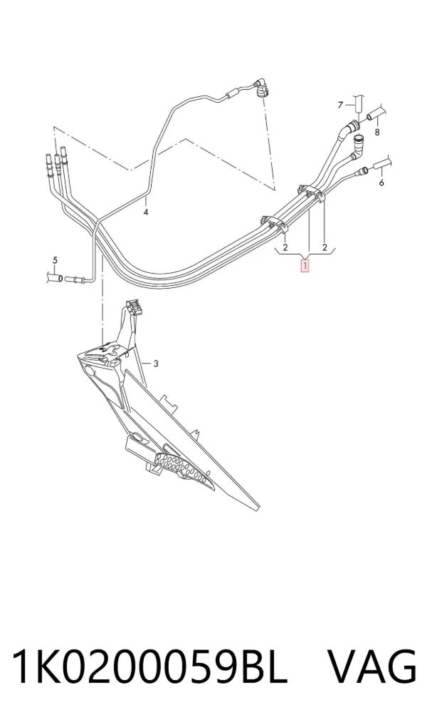 Cano derivado de ventilação de cárter (de separador de óleo) 1K0200059BL VAG