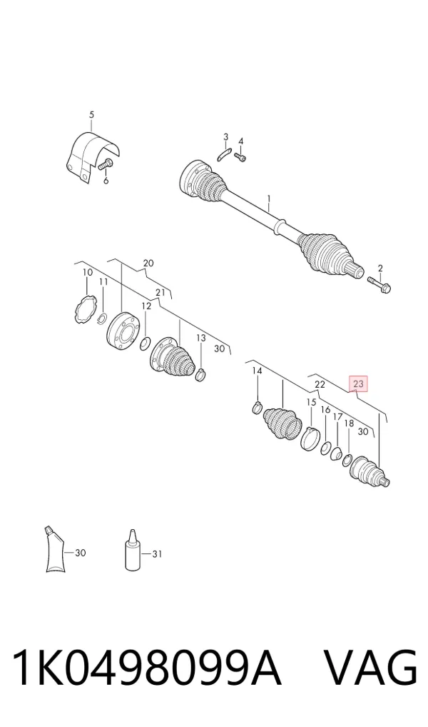 Junta homocinética externa dianteira 1K0498099A VAG