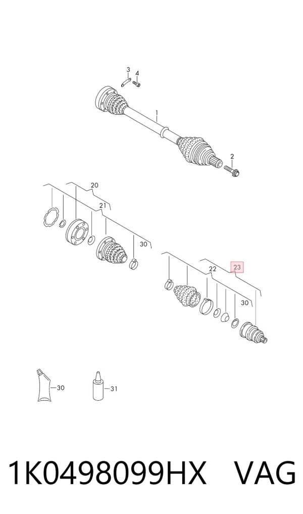 Junta homocinética externa dianteira 1K0498099HX VAG