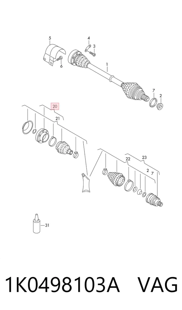 Junta homocinética interna dianteira 1K0498103A VAG