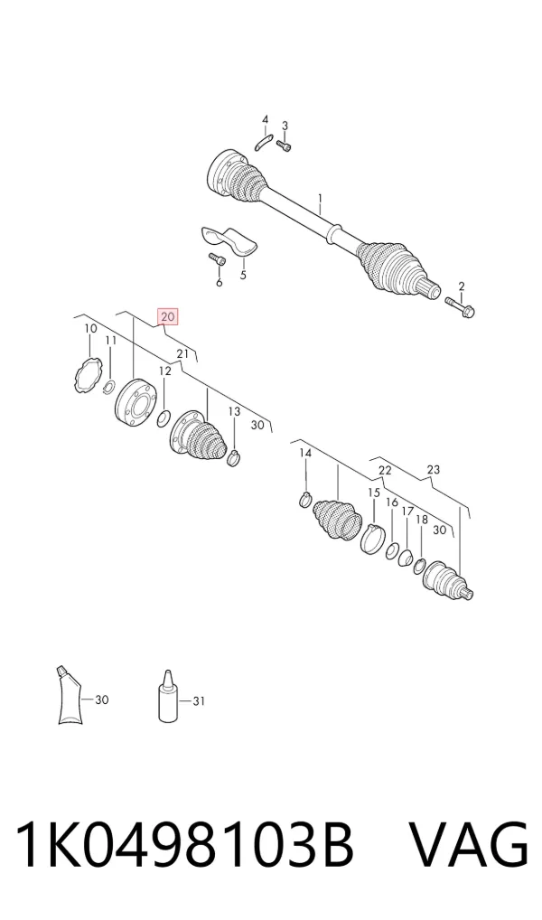 Junta homocinética interna dianteira 1K0498103B VAG