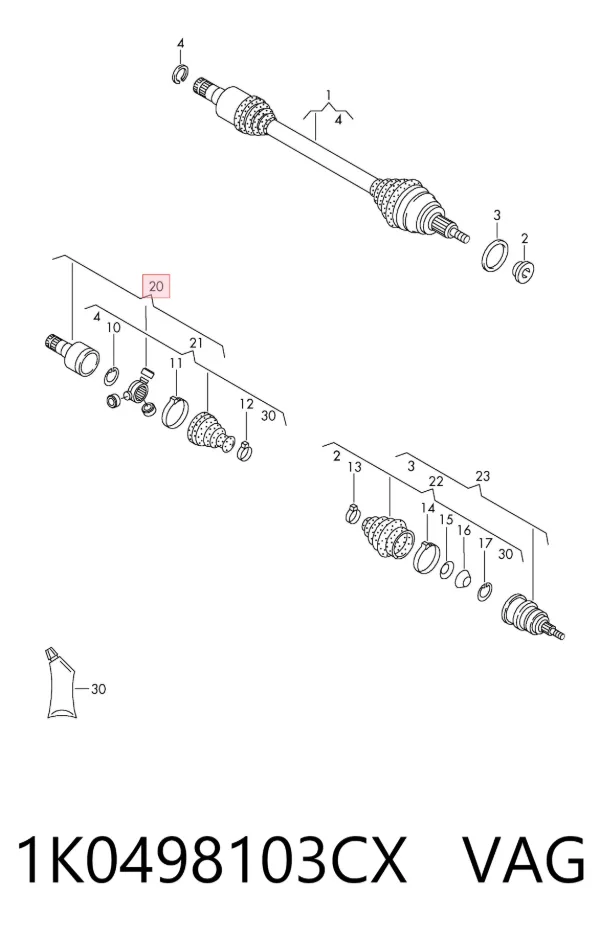 Junta homocinética interna dianteira 1K0498103CX VAG
