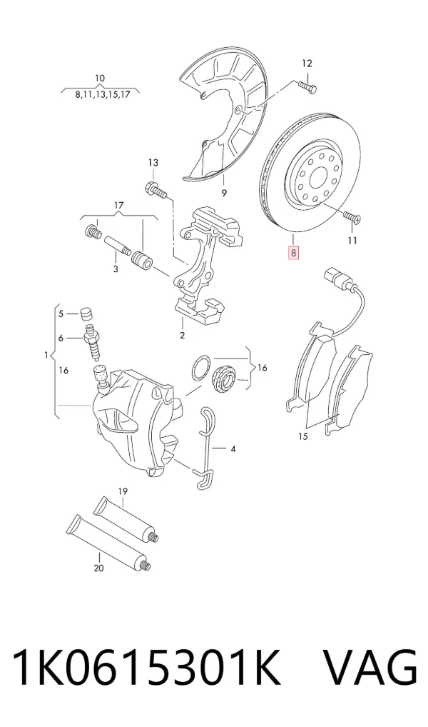 Disco do freio dianteiro 1K0615301K VAG