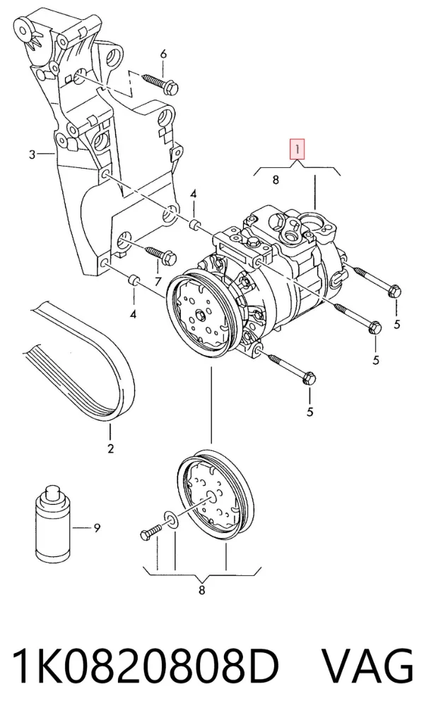 Compressor de aparelho de ar condicionado 1K0820808D VAG