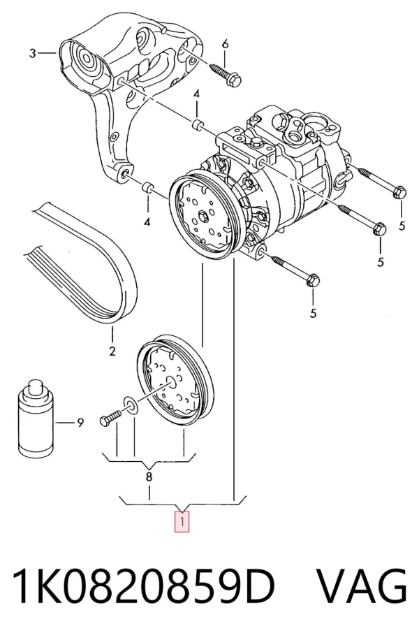 Compressor de aparelho de ar condicionado 1K0820859D VAG