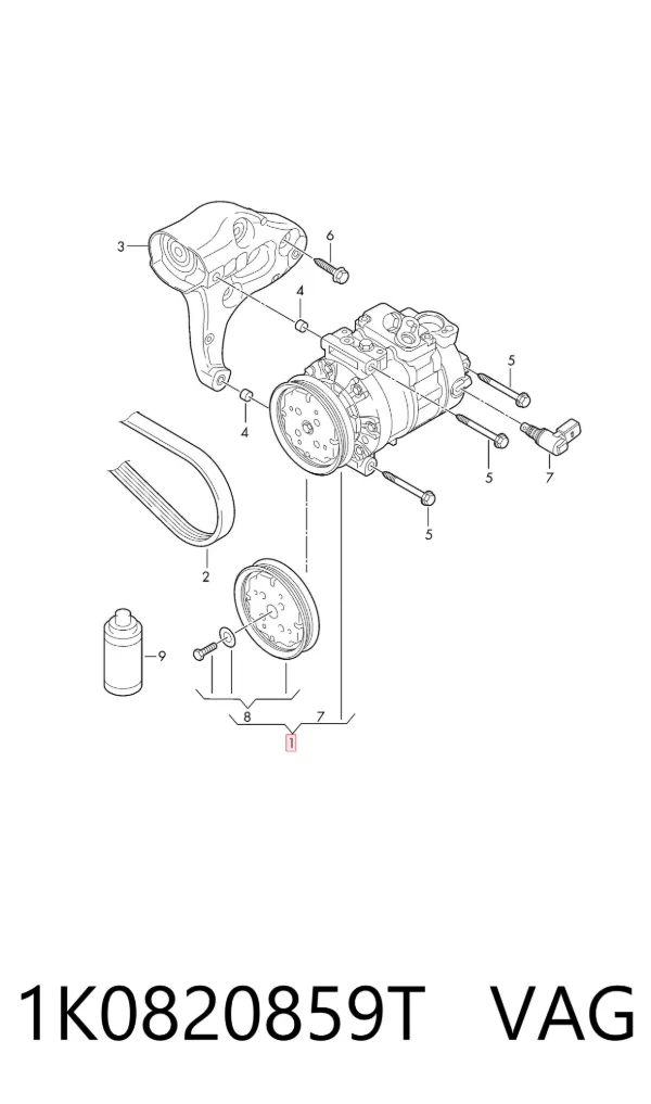 Compressor de aparelho de ar condicionado 1K0820859T VAG