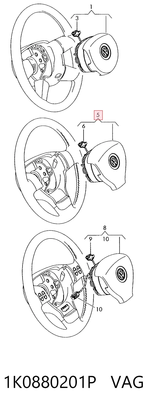 Cinto de segurança (AIRBAG) de condutor 1K0880201P VAG