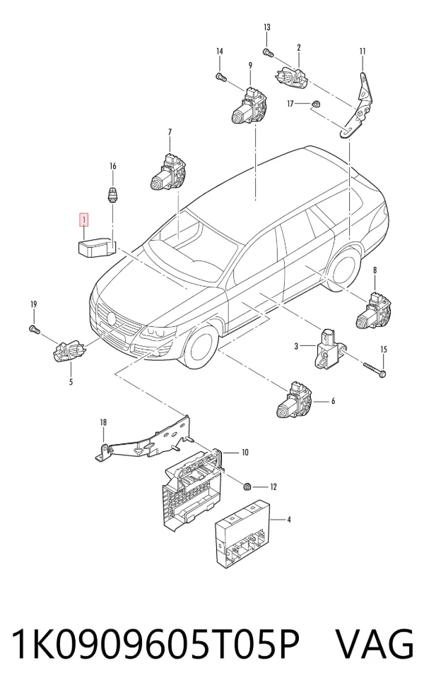 Módulo processador de controlo da bolsa de ar (Centralina eletrônica AIRBAG) 1K0909605T05P VAG