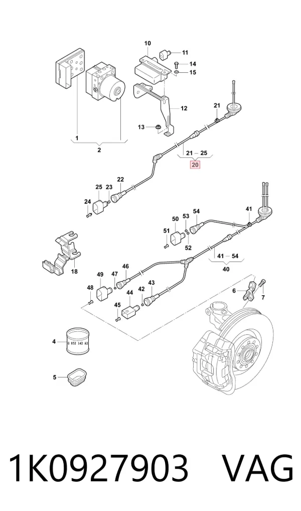 Sensor ABS traseiro 1K0927903 VAG