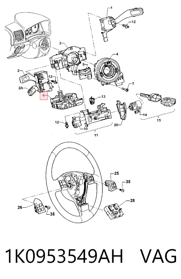 Anel AIRBAG de contato, cabo plano do volante 1K0953549AH VAG