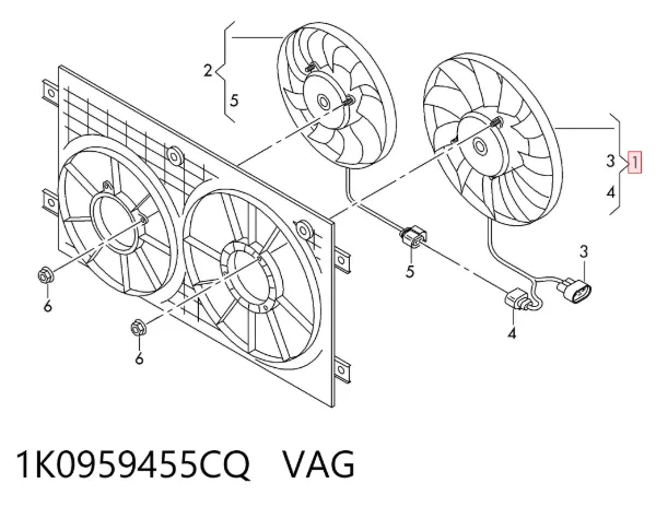 Ventilador elétrico de esfriamento montado (motor + roda de aletas) esquerdo 1K0959455CQ VAG