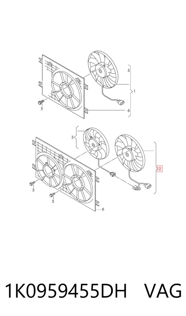 Ventilador elétrico de esfriamento montado (motor + roda de aletas) direito 1K0959455DH VAG