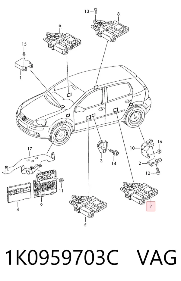 Motor de acionamento de vidro da porta traseira esquerda 1K0959703C VAG