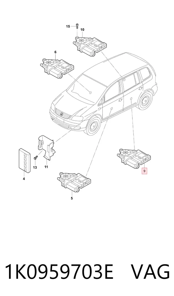 Motor de acionamento de vidro da porta traseira esquerda 1K0959703E VAG