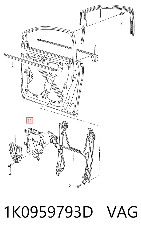 Motor de acionamento de vidro da porta dianteira esquerda 1K0959793D VAG