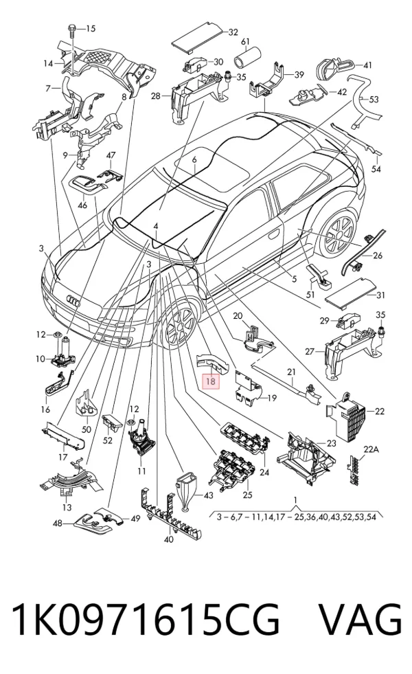 Fios isolados da seção de motor 1K0971615CG VAG