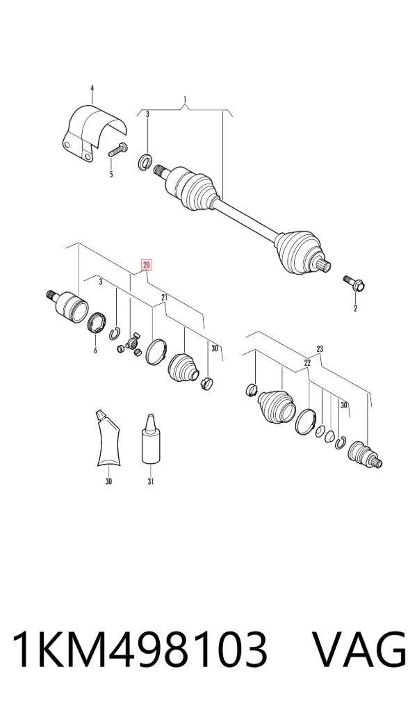 Junta homocinética interna dianteira 1KM498103 VAG