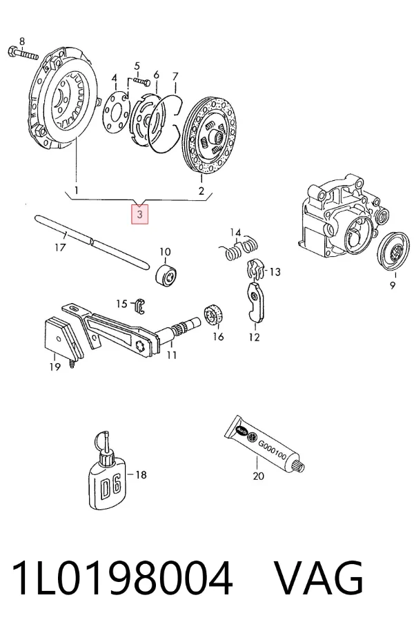 Kit de embraiagem (3 peças) 1L0198004 VAG
