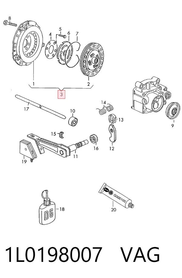 Kit de embraiagem (3 peças) 1L0198007 VAG