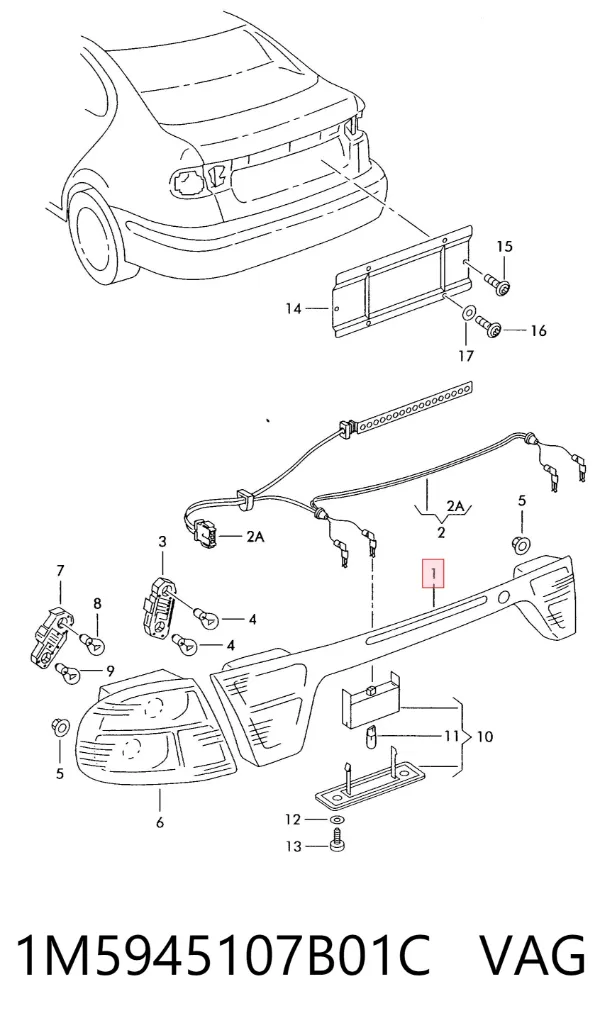 Lanterna traseira central 1M5945107B01C VAG
