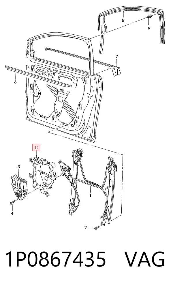 Motor de acionamento de vidro da porta dianteira esquerda 1P0867435 VAG