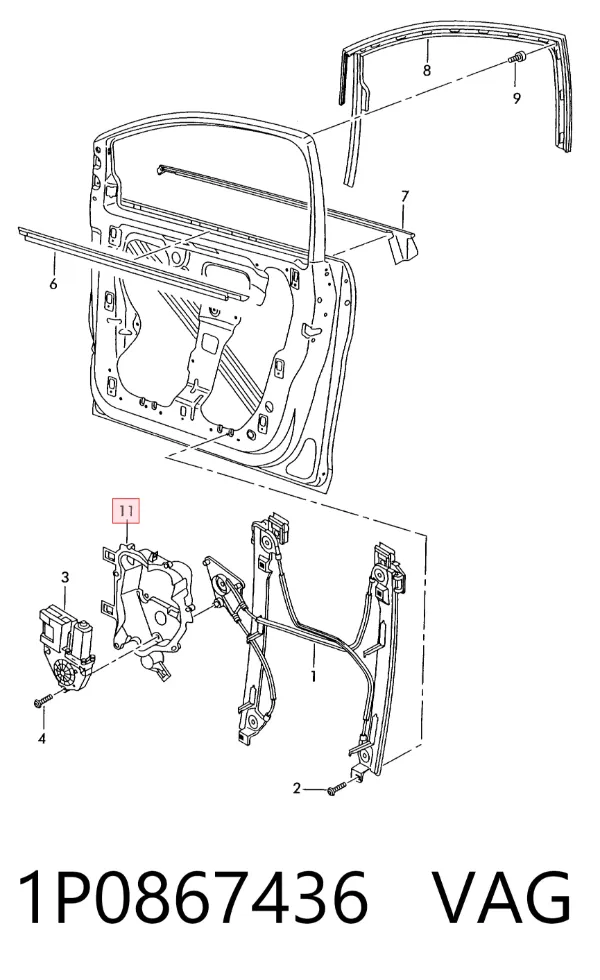 Motor de acionamento de vidro da porta dianteira direita 1P0867436 VAG